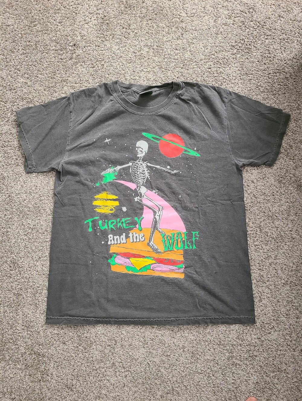 Comfort Colors Turkey And The Wolf Halloween Skeleton Bologna Sandwich T Shirt L
